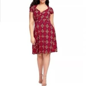 Leota Lula Jersey Midi Dress Size LP Geometric Sweetheart Neck Drape Fit & Flare